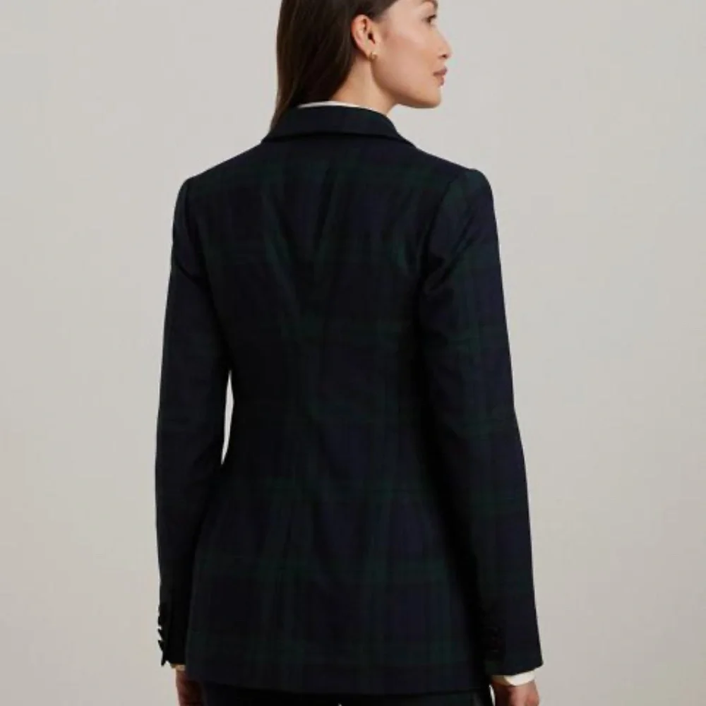 Ralph Lauren Plaid Double Breasted Satin Wool Tuxedo Blazer Green/Navy/Black 22W - Picture 5 of 14